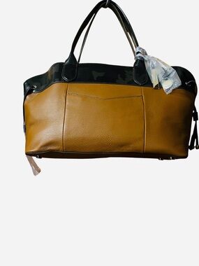 G.I.L.I  Got It Love It Two-Tone Leather Travel  ToteBag Tan & Black Camouflage